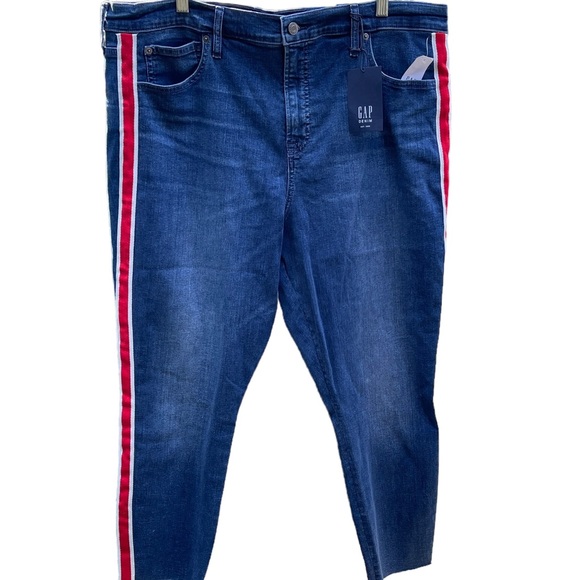 Gap Jeans Womens High Rise True Skinny Side Striped Rinse Wash Blue Denim/NWT - Picture 1 of 10